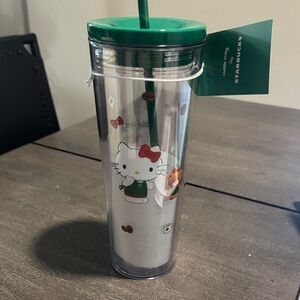 Starbucks Clear Tumbler with Green Lid and Straw